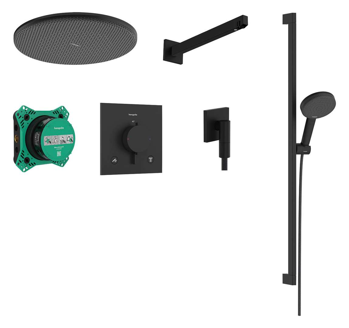 Hansgrohe Raindance Alive S - Brauseset Mit Unterputz-thermostat, Mit Einbaukörper, Durchmesser 30 Cm, 3 Strahlarten, Schwarz Matt 24622670
