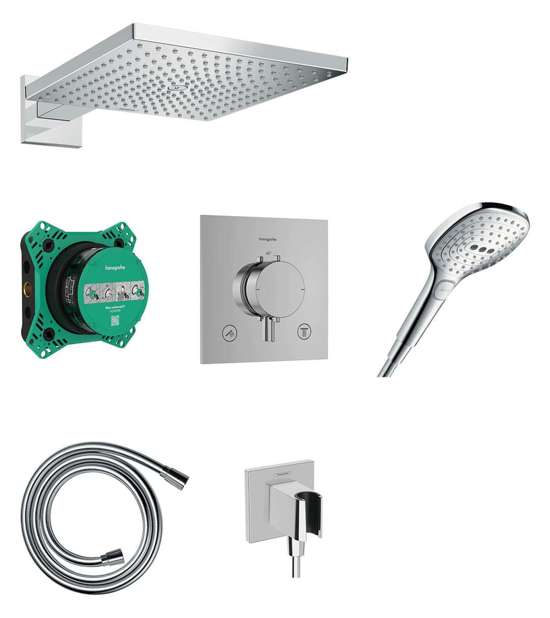 Hansgrohe Raindance E - Duschset Mit Unterputz-thermostat, Mit Einbaukörper, 30x30 Cm, 3 Strahlarten, Chrom 24623000