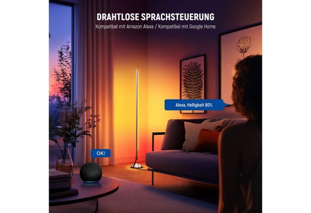 Neewer LED Stehlampe NF01 Smart LED Stehleuchte RGBW, mit Alexa Google App Steuerung, LED wechselbar, Musik Sync, 16 Millionen Farben, Ambientebeleuchtung für Schlafzimmer