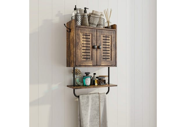 relaxdays Hängeschrank mit Handtuchhalt Vintagebraun
