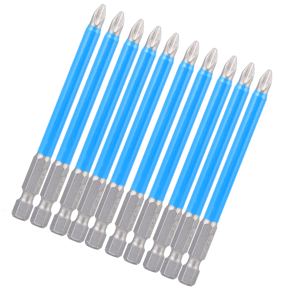 Set Mit 10 Rutschfesten Schraubendreherbits Aus S2-legierungsstahl, Starkem Magneten, Ph2 X 90 Mm Kreuzschlitzbohrer