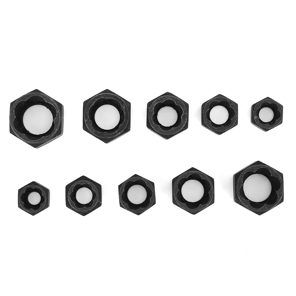 Set Mit 10 Schwarzen Stahl-schraubenausdrehern Für Beschädigte Muttern Und Schrauben In Einer Aluminiumbox