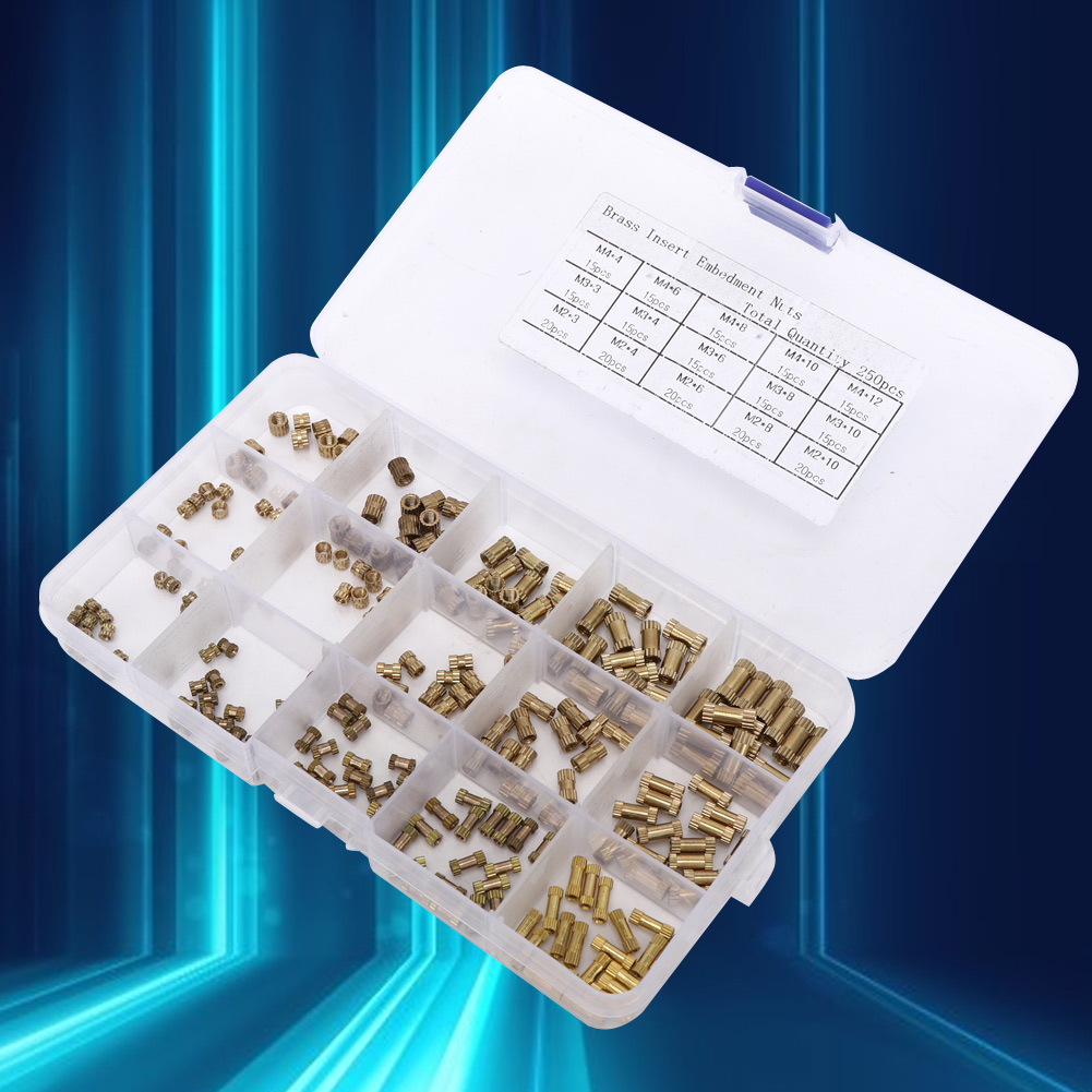 250 Stück/set Gerändelte Messingmuttern M2, M3, M4, 3 Mm, 4 Mm, 6 Mm, 8 Mm, 10 Mm, 12 Mm