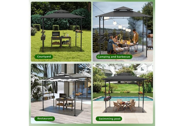 FIVMEN Grillpavillon 2,45 x 1,53 m, Grau, mit Doppeldach & Ablagen