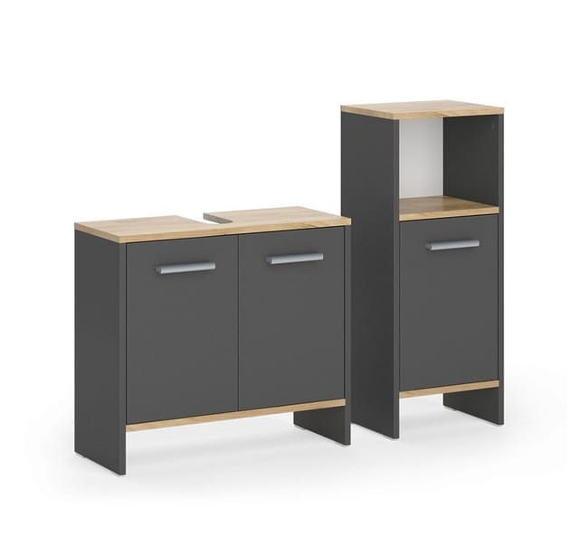 Vicco Badmöbel-Set Karli, Anthrazit/Goldkraft Eiche, 2 Teile, (2-St., 2er Set)