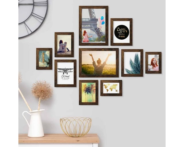 PHOTOLINI Bilderrahmen 10er Set breite Rahmen in verschiedenen Formaten für Einzelbilder, für 10 Bilder (10er Set), MDF Holz, Acrylglas & Zubehör, Formate 10x15 bis A4 / 21x30 cm