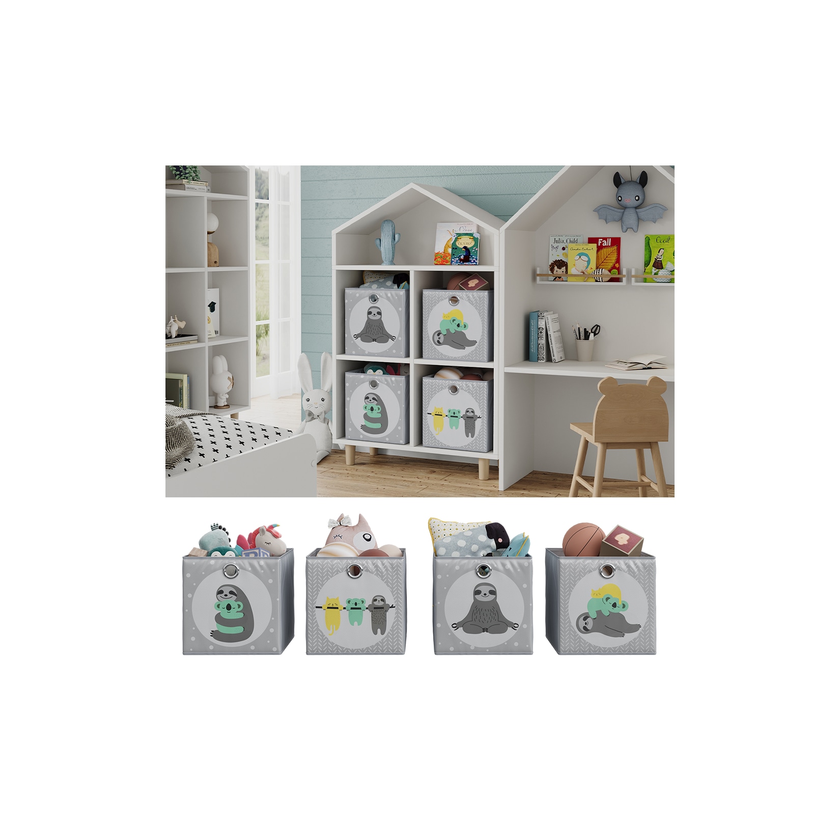 Vicco Faltbox, Grau, 30 x 30 cm (Motiv Faultiere) (2 St)