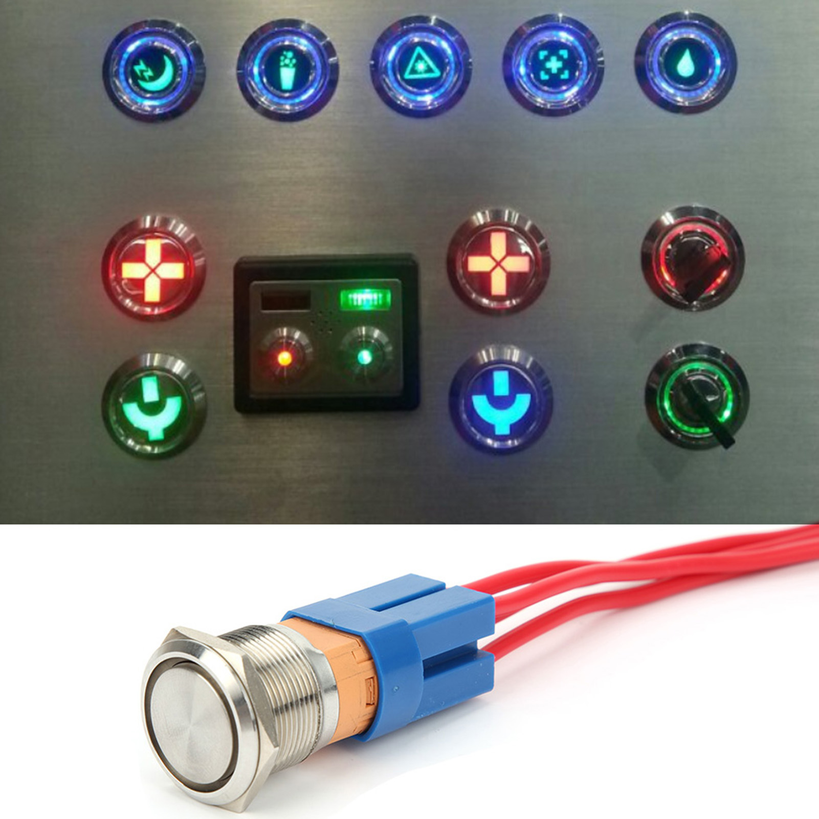 22-mm-drucktaster, 250 V, 20 A, Flacher Metall-drucktaster Mit 4-poliger Buchse, Automatische Rückstellung