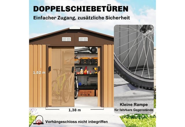 Outsunny Gerätehaus Fahrradschuppen, Schuppen mit Fundament, BxT: 340x386 cm, (Gartenhaus, 1 St., Geräteschuppen aus Verzinkter Stahl), wetterfest, für Garten, Gelb