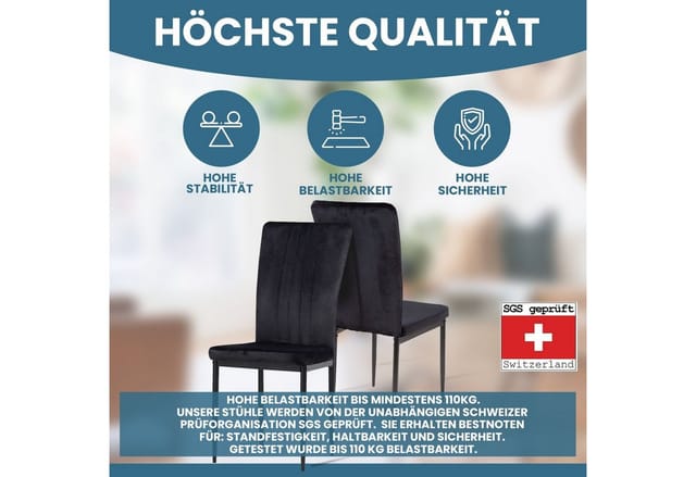 Albatros International Esszimmerstuhl Esszimmer Stühle 4 er Set MODENA, Stuhl Stühle Esszimmerstühle, Küche (6er Set, Schwarz, Samt Bezug), Küchenstuhl Küchenstühle Essstühle für den Esstisch Ess Stühle