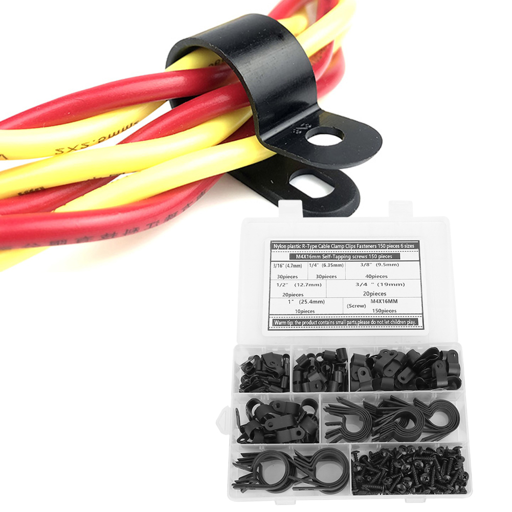 Set Bestehend Aus 150 R-förmigen Kabelklemmen Und 150 M4 X 16 Mm Selbstschneidenden Schrauben