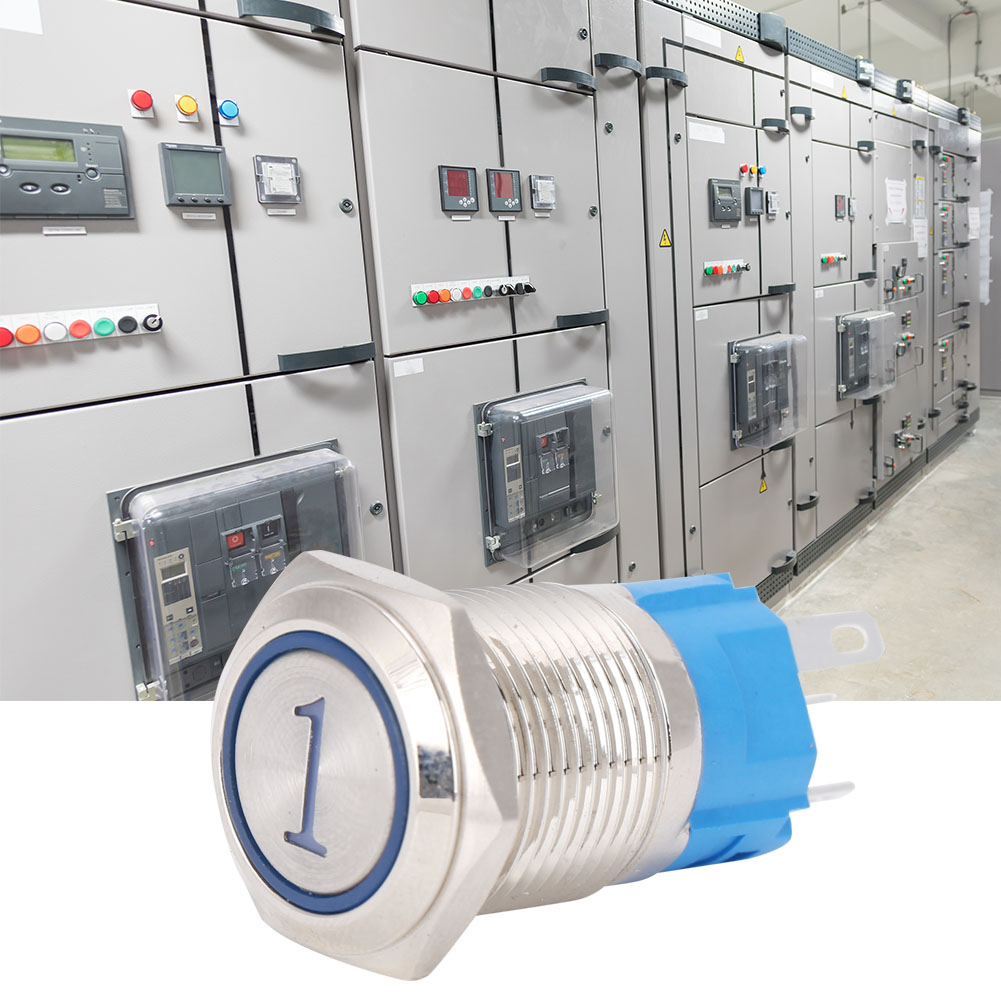 Reset-taste, 16 Mm, Flach, Rund, 5-polig, Mit Led- Und Digitalanzeige (1 Blau), 3–6 V Dc