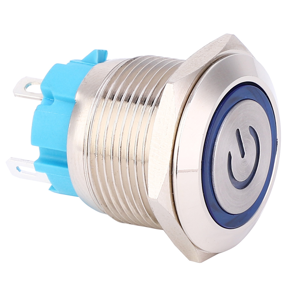 X Drucktaster 12–24 V Dc, Rund 19 Mm, 4-polig, Federbelastet, Mit Statusanzeige (blau)