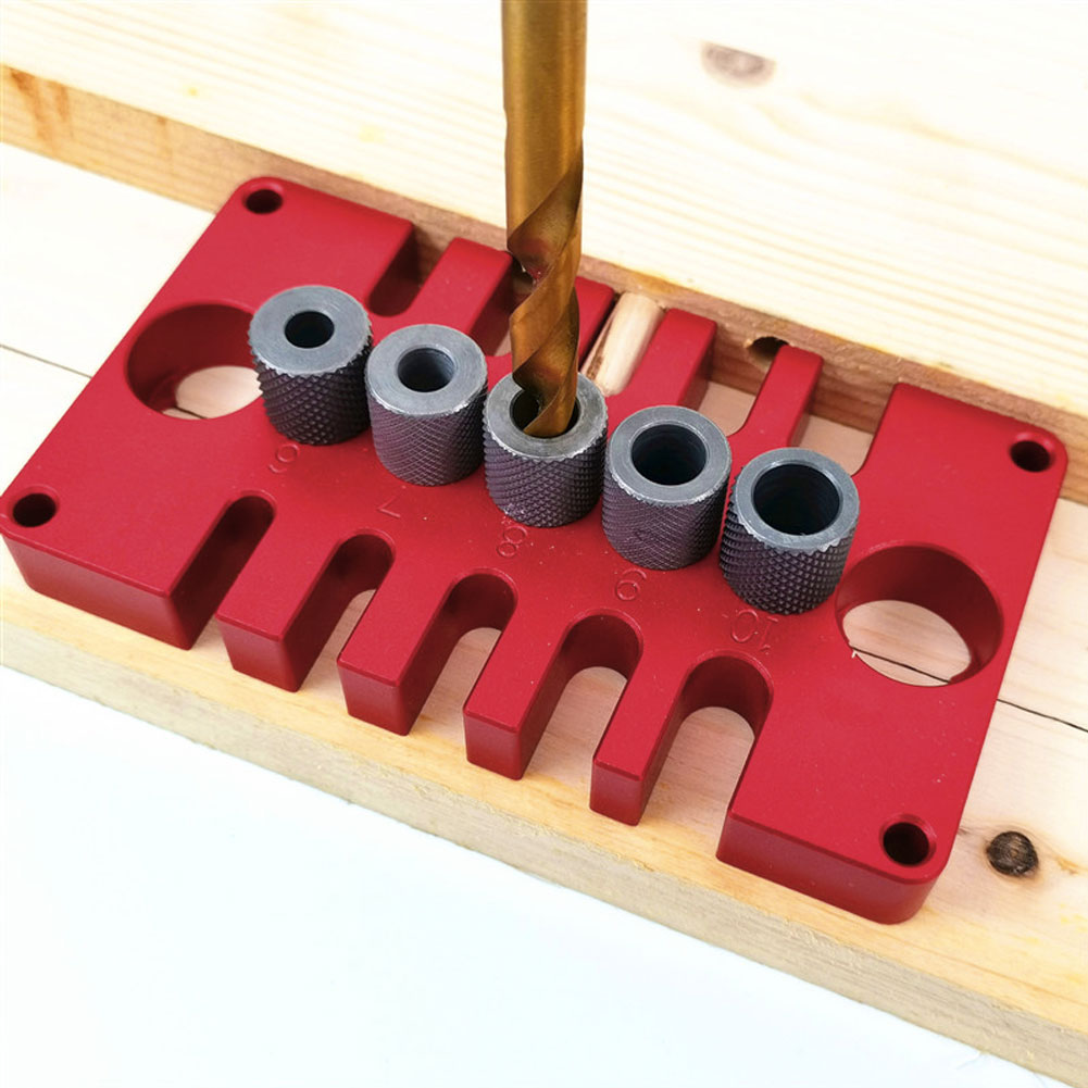 08650 Dübelbohrer Und Stempelpositionierer, 3 In 1, Holzbohrwerkzeuge, Rote Aluminiumlegierungen