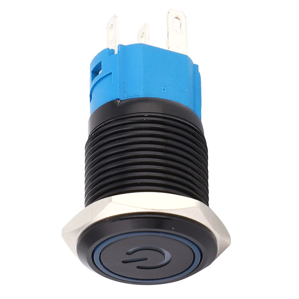 2 Schwarze, Selbstverriegelnde Metallschalter Mit Schutzart Ip65 Mit Led-lampe Und Symbol 16 Mm (blau 3-6 V Dc)