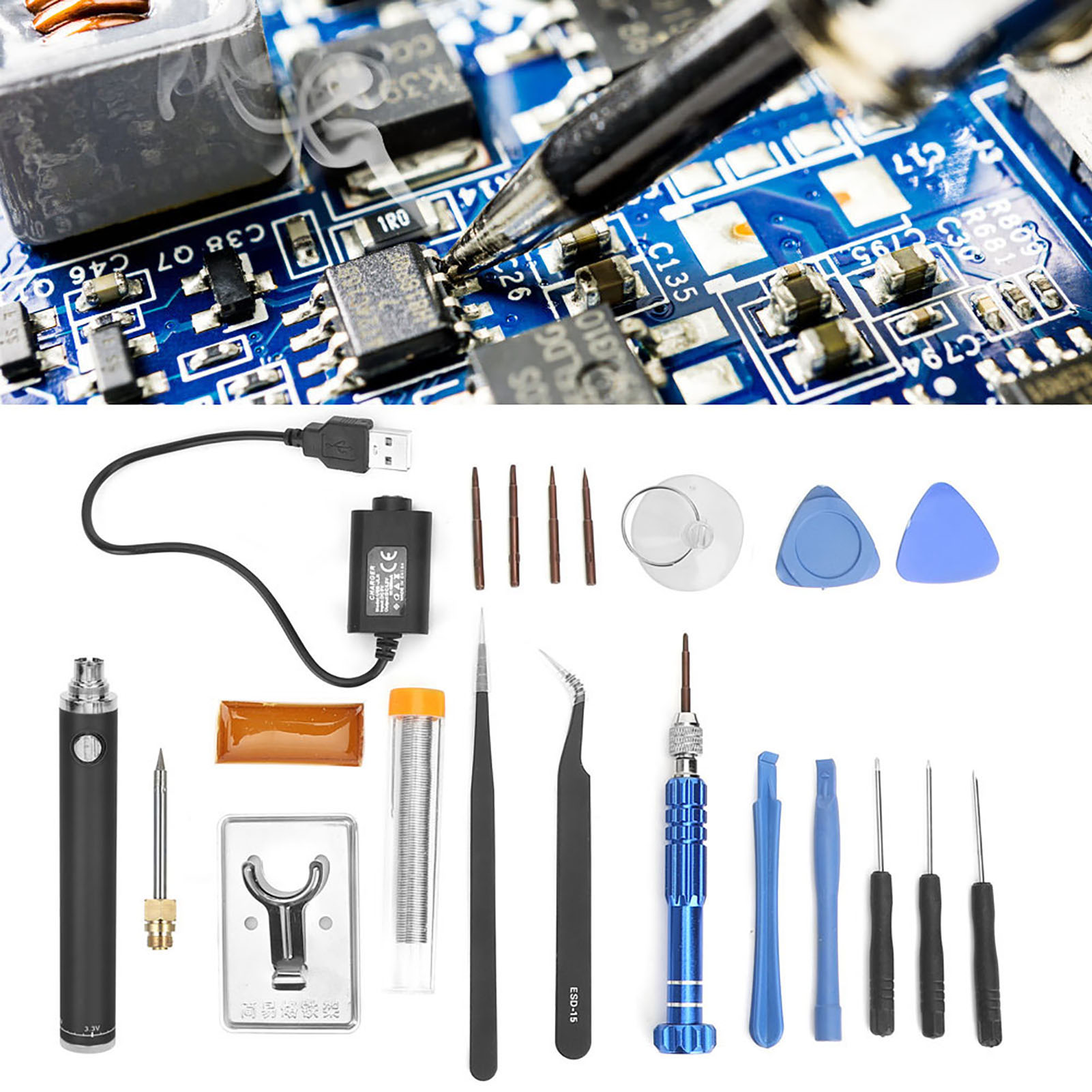 Usb-lötkolben-set Mit Ladefunktion, Tragbarer, Kabelloser Elektrischer Lötkolben, Schweißwerkzeug, Schwarz