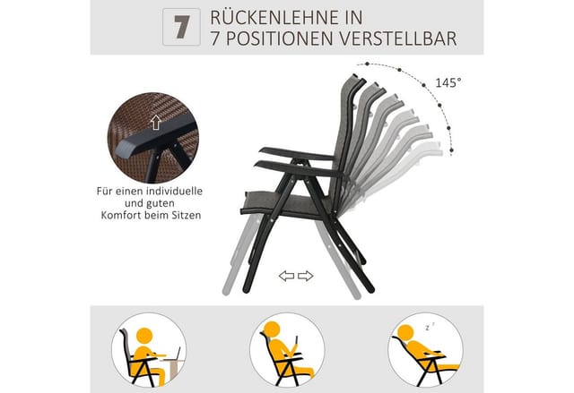 Outsunny Campingstuhl klappbar Rückenlehne 7 stufige verstellbar Klappstuhl mit Armlehne (Klappstuhl, 1 St), Braun+Schwarz 58 x 71 x 111 cm