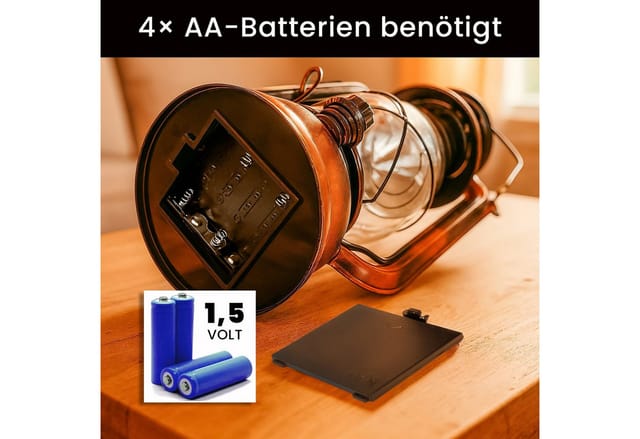 EAXUS LED Laterne Kupferfarbene Sturmlaterne im Design einer Öllampe - Dimmbar, LED fest integriert, warmweiß, echtes Glas