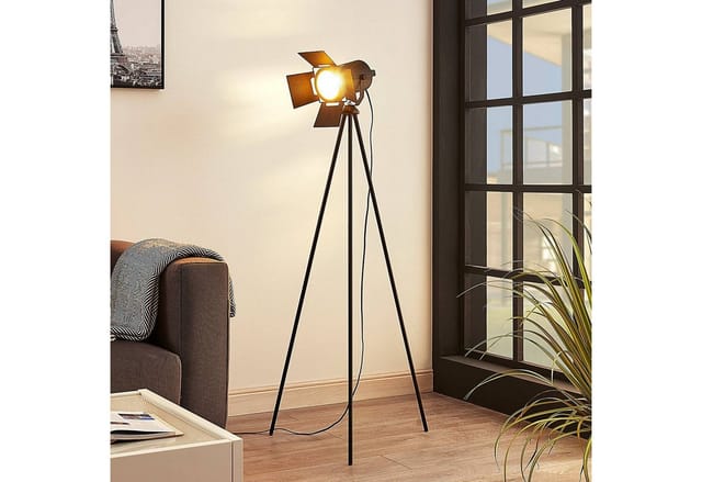 Lindby Stehlampe Devon, Metall, Schwarz IP20, 1 x 60 W