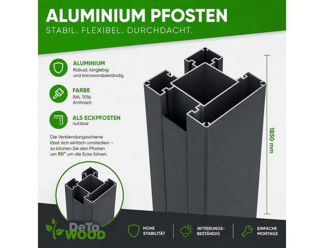 DeToWood Zaunpfosten Zaunpfosten für WPC Zäune der Serie Royal Plus, (Set)