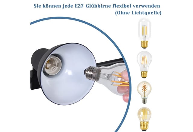 ZMH Wandleuchte Innen schwarz - Retro E27 Wandlampe mit Schalter für Wohnzimmer, Glühbirne flexibel verwenden, ohne Leuchtmittel, 350° drehbar Schlafzimmer Flur