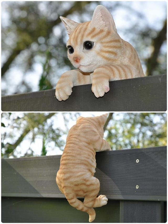 dazikemo Gartenfigur Gartenfigur Dekofigur Katze für Zaun und Trennwand