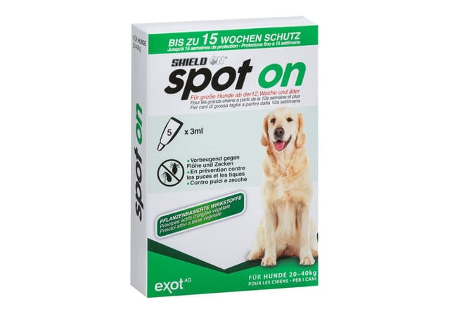 Shield On Zeckenschutzmittel Spot On Floh- und Zeckenschutz für große Hunde - 5 x 3 ml, 15 ml
