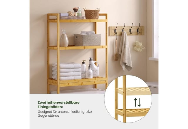 EUGAD Badregal, 1-tlg., Badregal Waschmaschinenregal Toilettenregal aus Bambus, mit 3 Ablagen