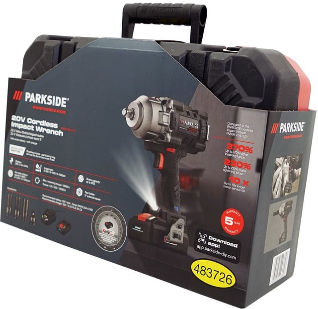 PARKSIDE PERFORMANCE® Akku-Drehschlagschrauber 20V Akku Schlagschrauber PASSP 20-Li C4 inkl. 4Ah Smart Akku, 1550 U/min, 1356 Nm, Integrierte LED-Arbeitsleuchte