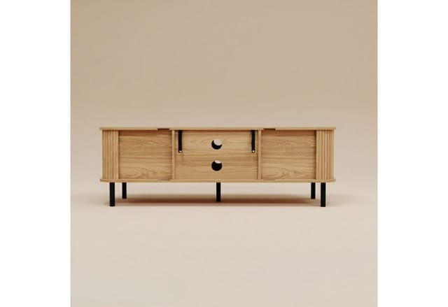 EDAXO Regal TV-Schrank SCAVA, geriffelt, 140 x 40 x 46 cm, TV-Schrank / Sideboard, Lamellenfront, Schiebetüren, Kabelöffnungen