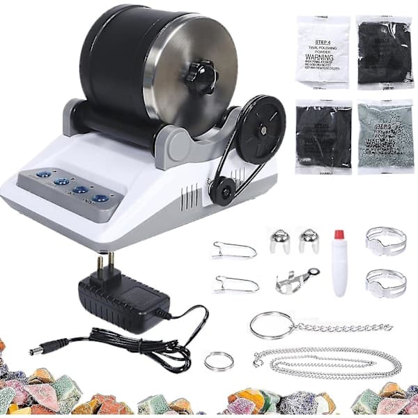Steinpolierset, Professionelles Steinpolierset, Poliertrommel, Steinpoliermaschine, 7-tage-timer, 4 Polierpulver