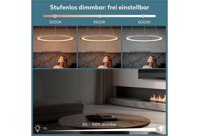 doporro Pendelleuchte Pendellampe Hängeleuchte höhenverstellbar stufenlos dimmbar Luvina01, Farbtemperatur von 3000–6000K einstellbar, LED-Pendellampe
