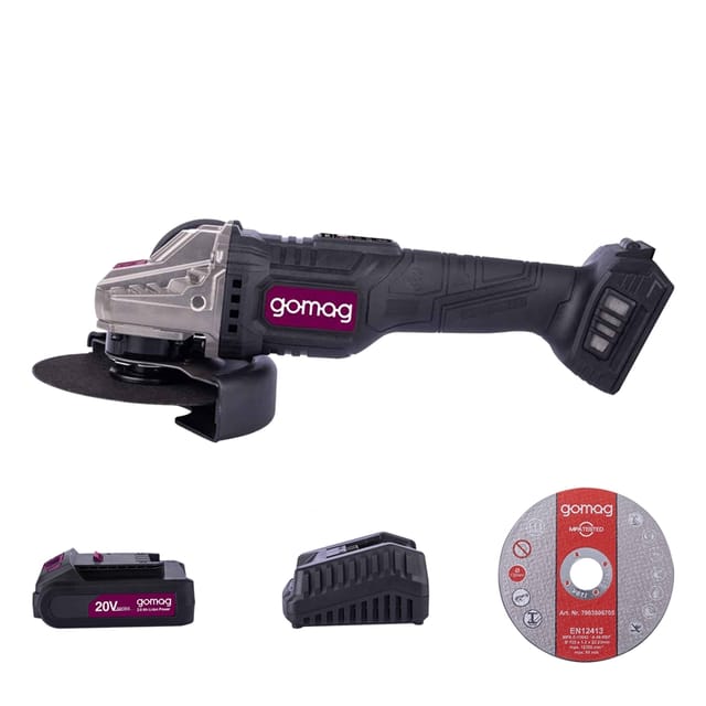 Gomag Akku-Winkelschleifer GO-WS125BL 2,0 Ah Starterkit, 12 Trennscheiben, max. 10000 U/min, (Set), Ø125mm
