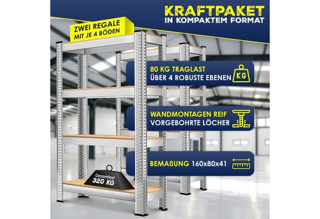 MASKO Schwerlastregal, 2er-Set Lagerregal aus Metall mit verstellbaren Ablagen