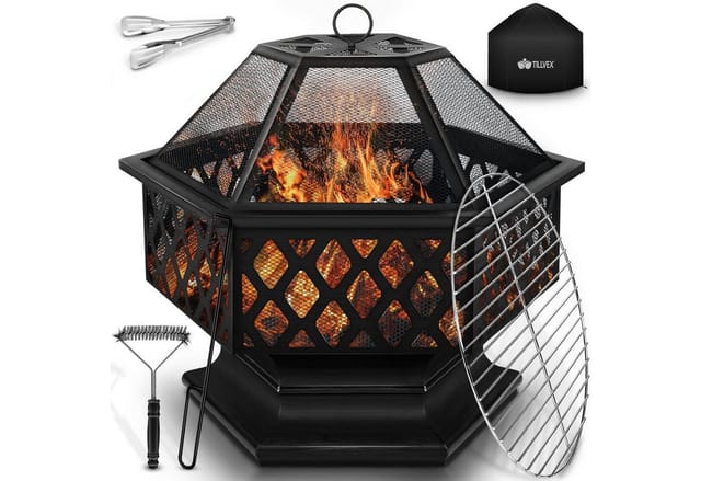 tillvex Feuerschale tillvex Feuerschale mit Funkenschutz 4in1 Grill Feuerstelle BBQ Feuerk, (Feuerstelle), Kohlerost