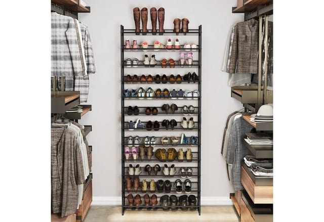 SONGMICS Schuhregal Schuhständern, Schuhschrank 12 Ablagen für 48-60 Paar
