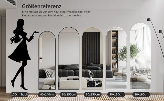 Boromal Ganzkörperspiegel Schwarz Weiß Rahmen Standspiegel Oval Wandspiegel Groß Wand Ganzkörper (für Schlafzimmer Badezimmer Wohnzimmer Arched), Spiegel Rund