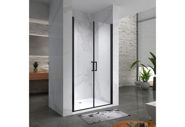 i-flair Dusch-Doppelflügeltür Duschtür Lara BLACK mit Pendeltüren aus durchsichtigem Sicherheitsglas, 68x195 cm, 6 mm Sicherheitsglas