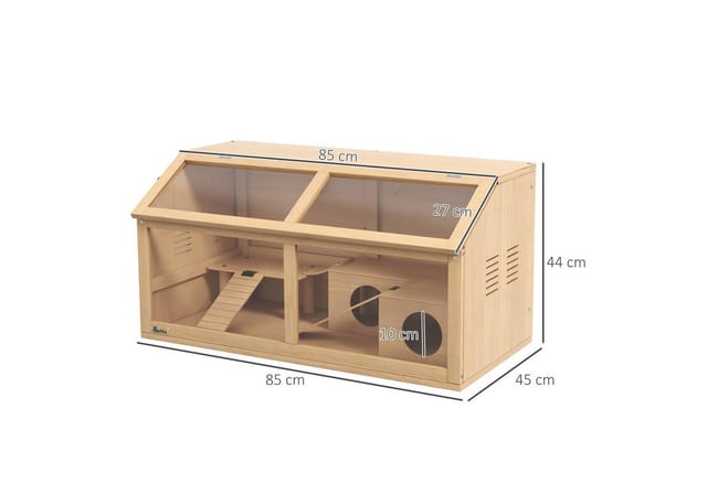 PawHut Kleintierkäfig Hamsterkäfig aus Holz, mit Leitern, naturholz, LxBxH: 85x45x44 cm