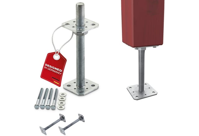 SO-TECH® Pfostenträger Stützträger höhenverstellbar Gewinde M24 Stahl feuerverzinkt, (2-St), zum Aufschrauben, wetterfest, 80 x 80 x 250 mm