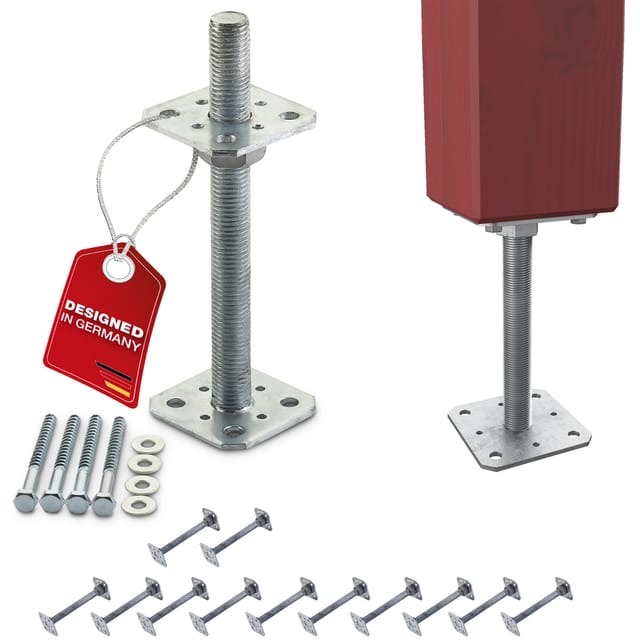 SO-TECH® Pfostenträger Stützträger höhenverstellbar Gewinde M24 Stahl feuerverzinkt, (12-St), zum Aufschrauben, wetterfest, 80 x 80 x 250 mm