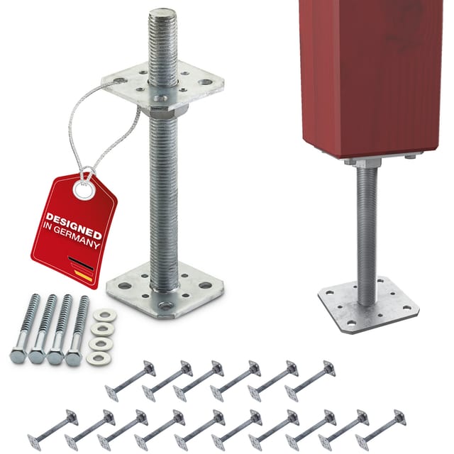 SO-TECH® Pfostenträger Stützträger höhenverstellbar Gewinde M24 Stahl feuerverzinkt, (16-St), zum Aufschrauben, wetterfest, 80 x 80 x 250 mm