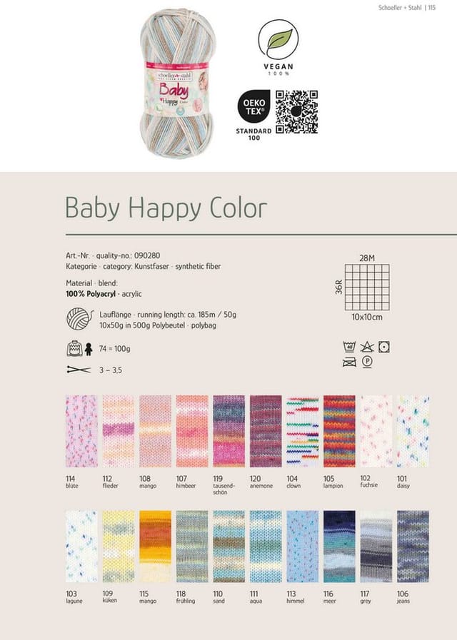 Schoeller + Stahl Baby Happy Color Häkelwolle, 185 m, wunderbar weiches, pflegeleichtes Garn mit fröhlichen Farbakzenten