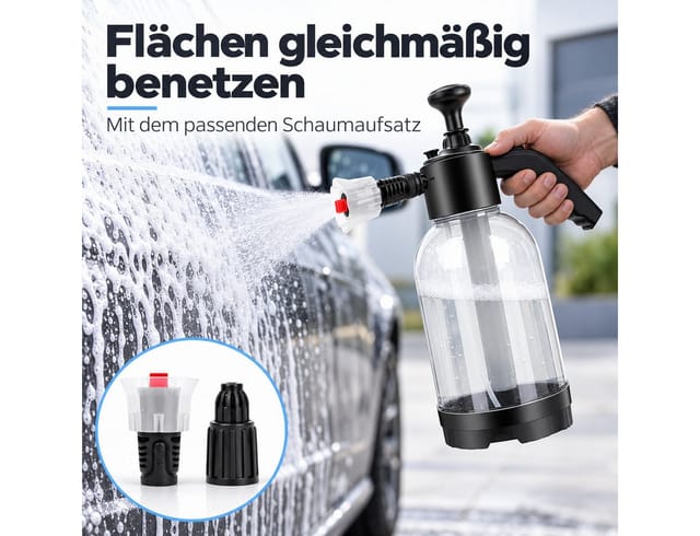 HS.SUPPLY Drucksprühgerät Schaumsprühgerät, Foam Sprayer, Schaumsprüher, Auto Detailing, Mit Überdruckventil, Füllstandsanzeige & verstellbarer Düse, Vorwäsche