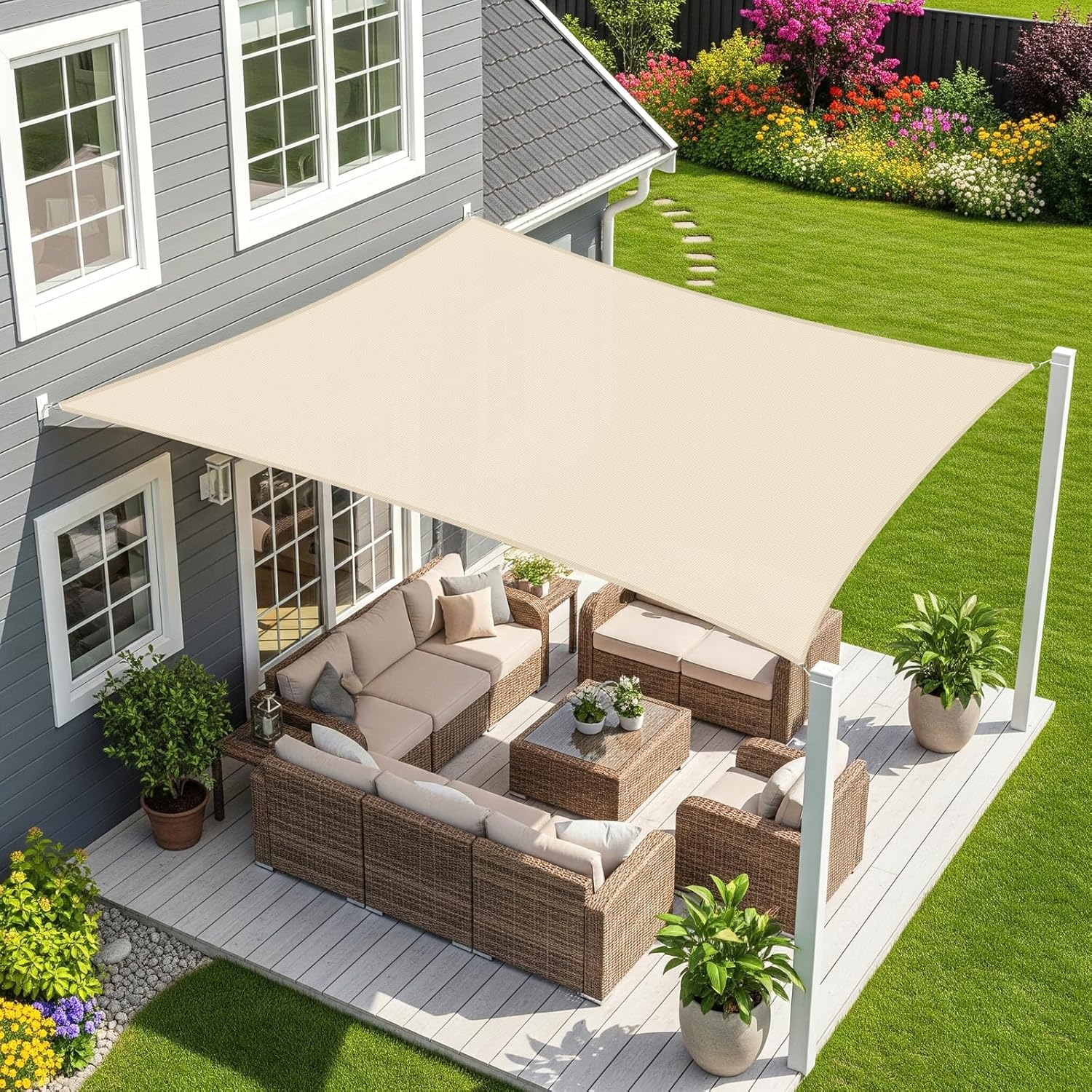 3x4m Voile D'Ombrage Imperméable Rectangulaire Kaki Clair