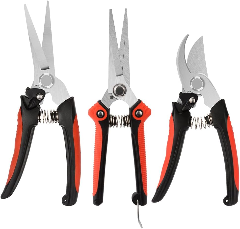Sécateur Jardin Set, Professional Sécateur Main Bypass Cisailles D'Élagage Ciseaux À Fleurs Cisailles À Haie Pour Travaux De Jardin Et Pelouse, Verrou À Ressort En Acier Inoxydable - 3 Pièces