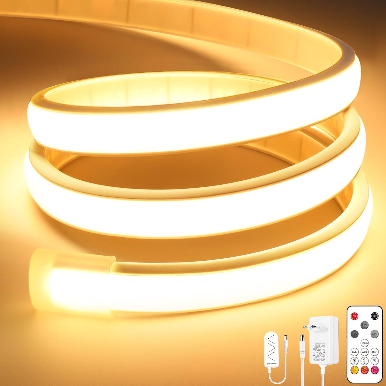 Ruban Led Cob, Blanc Chaud Dimmable Bandeau Avec Télécommande, 3m