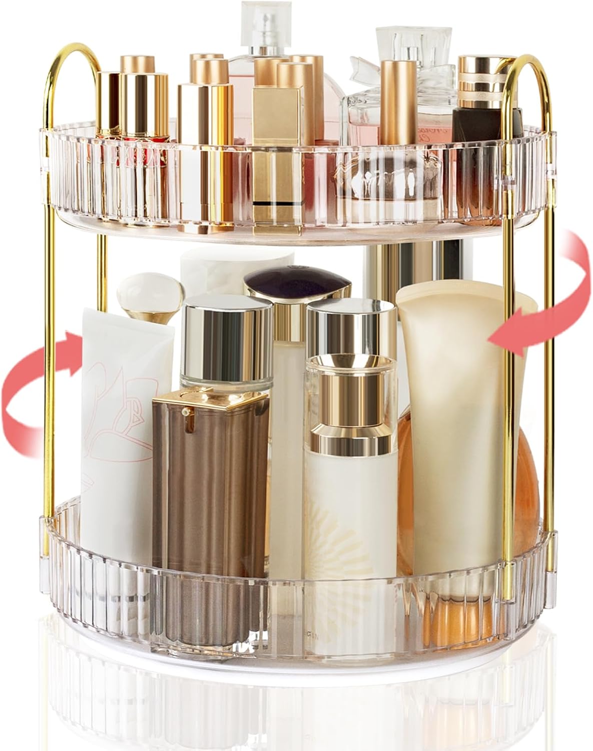Organiseur De Maquillage Rotatif, Grande Capacité De Rangement À 360 Degrés, Organisateur Pour Coiffeuse Carrousel Pour Soins De La Peau (2 Étages, Transparente)