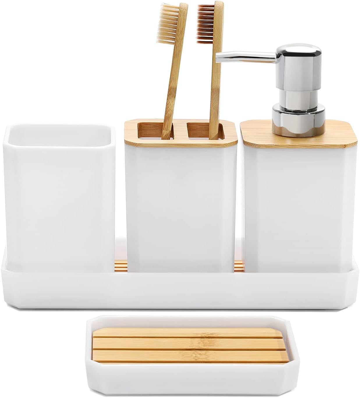 Ensemble D'Accessoires De Salle De Bain 5 Pièces,ensemble Cadeau D'Accessoires De Salle De Bain, Distributeur De Savon, Porte-savon, Bohème, Décoration De Salle De Bain Moderne (blanc)
