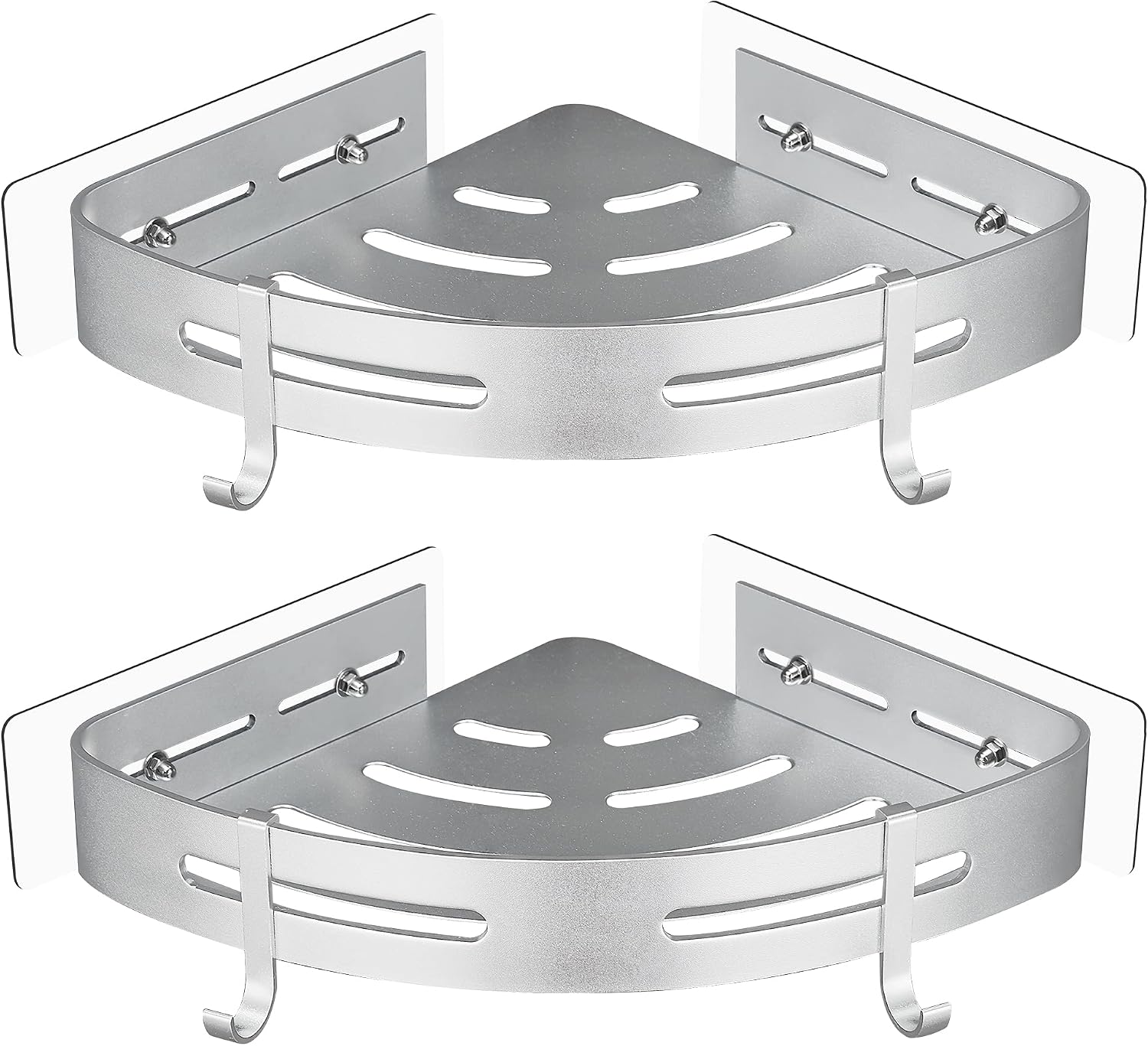 Étagère De Douche Sans Perçage Étagère D'Angle Douche Métal Avec 4 Crochets Étagère Salle De Bain Rangement Douche Support Douche 2 Pièces Argent